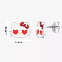 Pink Crystal Pure Silver Over Brass 9.1mm Heart Hello Kitty Stud Earrings