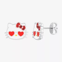 Pink Crystal Pure Silver Over Brass 9.1mm Heart Hello Kitty Stud Earrings