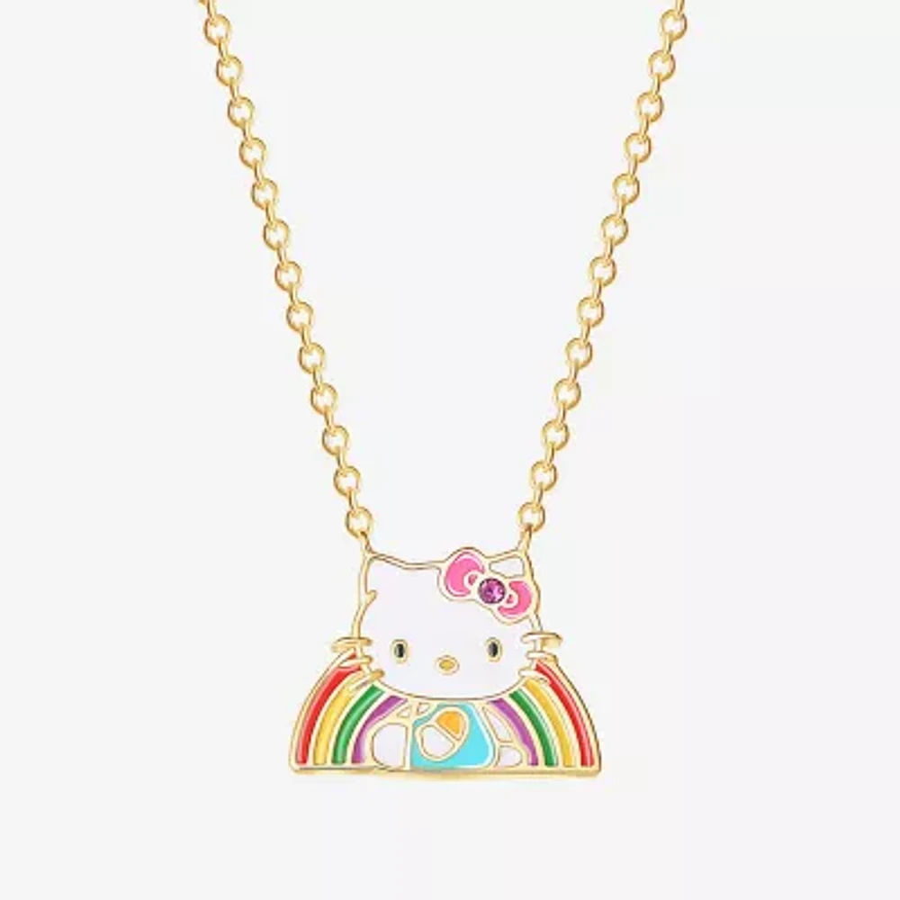 Rainbow Crystal 18K Gold Over Brass 18 Inch Cable Hello Kitty Pendant Necklace