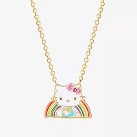 Rainbow Crystal 18K Gold Over Brass 18 Inch Cable Hello Kitty Pendant Necklace