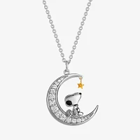 Cubic Zirconia 18K Gold Over Brass Pure Silver Over Brass 18 Inch Cable Moon Snoopy Pendant Necklace