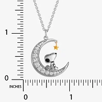 Cubic Zirconia 18K Gold Over Brass Pure Silver Over Brass 18 Inch Cable Moon Snoopy Pendant Necklace