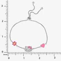 Cubic Zirconia Pure Silver Over Brass 9 1/2 Inch Box Flower Heart Hello Kitty Bolo Bracelet