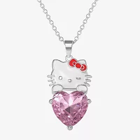 Glass Pure Silver Over Brass 16 Inch Cable Heart Hello Kitty Pendant Necklace