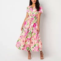Be by CHETTA B Womens Short Sleeve Floral Maxi Dress Petite