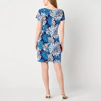 Robbie Bee Womens Short Sleeve Floral Sheath Dress Petite