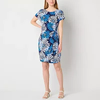 Robbie Bee Womens Short Sleeve Floral Sheath Dress Petite