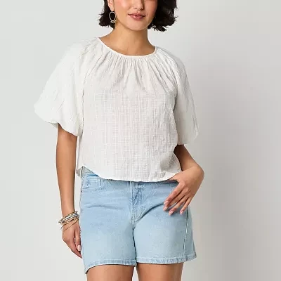 a.n.a Tall Womens Round Neck Elbow Sleeve Blouse
