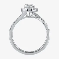 (G / I1) Womens 1 1/4 CT. T.W. Lab Grown White Diamond 14K Gold Pear Bypass  Halo Engagement Ring