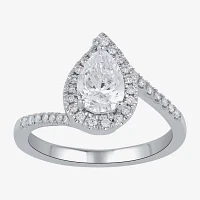 (G / I1) Womens 1 1/4 CT. T.W. Lab Grown White Diamond 14K Gold Pear Bypass  Halo Engagement Ring