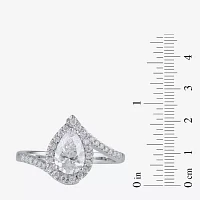 (G / I1) Womens 1 1/4 CT. T.W. Lab Grown White Diamond 14K Gold Pear Bypass  Halo Engagement Ring
