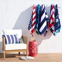 Outdoor Oasis Cabana Stripe Navy & Purple Beach Towel