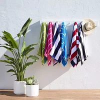 Outdoor Oasis Cabana Stripe Navy & Purple Beach Towel