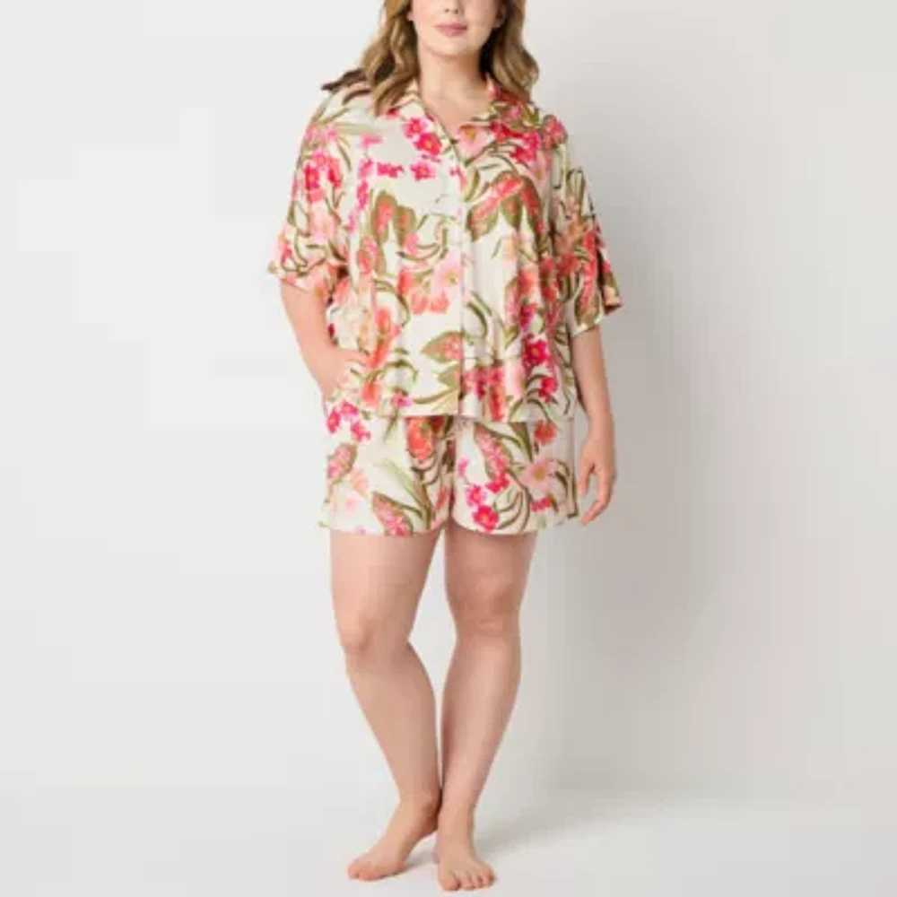Ambrielle Womens Plus Short Sleeve 2-pc. Shorts Pajama Set