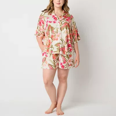 Ambrielle Womens Plus Short Sleeve 2-pc. Shorts Pajama Set