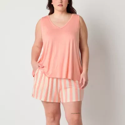 Liz Claiborne Cool and Calm Womens Plus V-Neck Sleeveless 2-pc. Pajama Sets