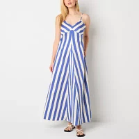 Worthington Womens Sleeveless Striped Maxi Dress