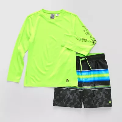 ZeroXposur Boys Striped Rash Guard Set