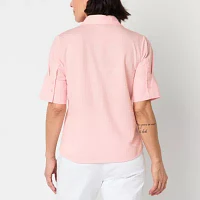 Liz Claiborne Womens Short Sleeve Regular Fit Button-Down Shirt