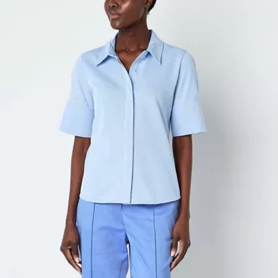 Liz Claiborne Womens Short Sleeve Regular Fit Button-Down Shirt