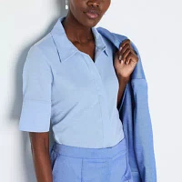 Liz Claiborne Womens Short Sleeve Regular Fit Button-Down Shirt
