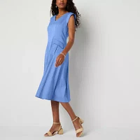 Liz Claiborne Womens Sleeveless Midi A-Line Dress