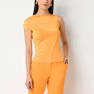 Worthington Womens Asymmetrical Neck Short Sleeve Blouse