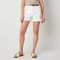 a.n.a Womens Highest Rise Embroidered Denim Short
