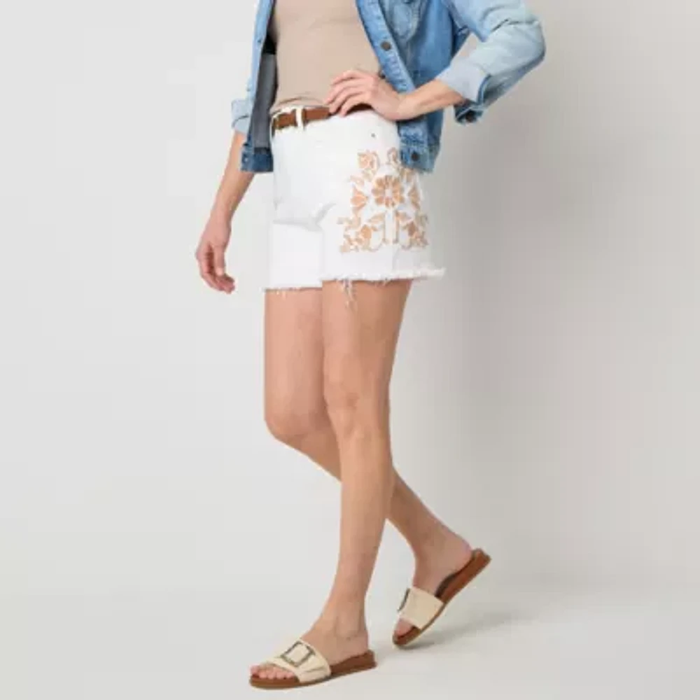 a.n.a Womens Highest Rise Embroidered Denim Short