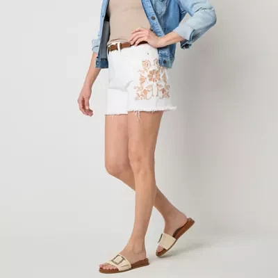 a.n.a Womens Highest Rise Embroidered Denim Short