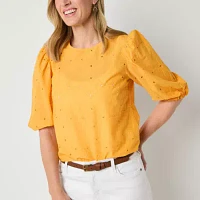 Liz Claiborne Womens Crew Neck 3/4 Sleeve Blouse