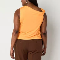 Worthington Plus Womens Asymmetrical Neck Sleeveless Blouse