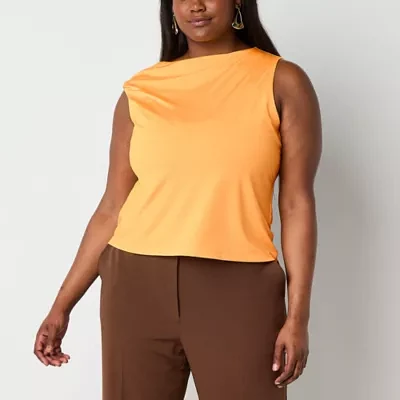 Worthington Plus Womens Asymmetrical Neck Sleeveless Blouse