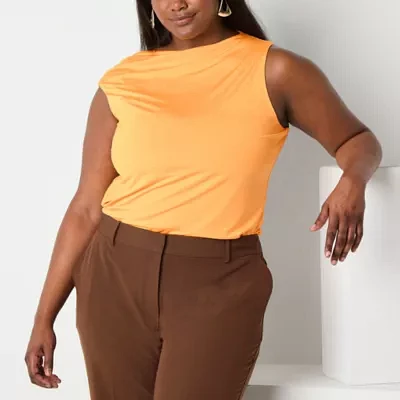 Worthington Plus Womens Asymmetrical Neck Sleeveless Blouse