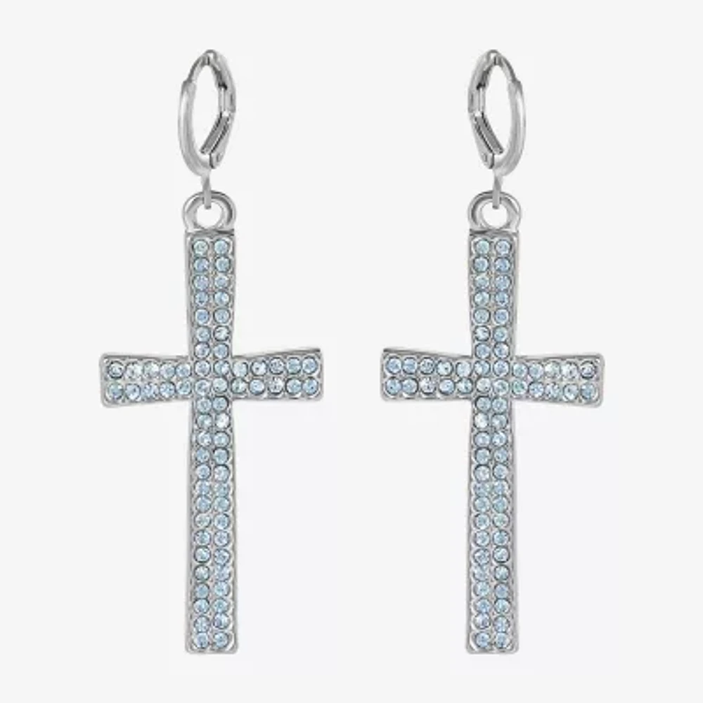 JS Jessica Simpson Silver Tone Glass Cross Drop Earrings