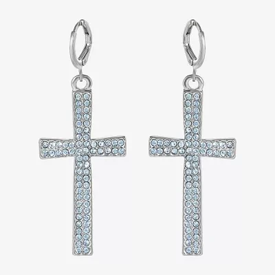 JS Jessica Simpson Silver Tone Glass Cross Drop Earrings