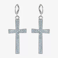 JS Jessica Simpson Silver Tone Glass Cross Drop Earrings