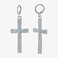 JS Jessica Simpson Silver Tone Glass Cross Drop Earrings