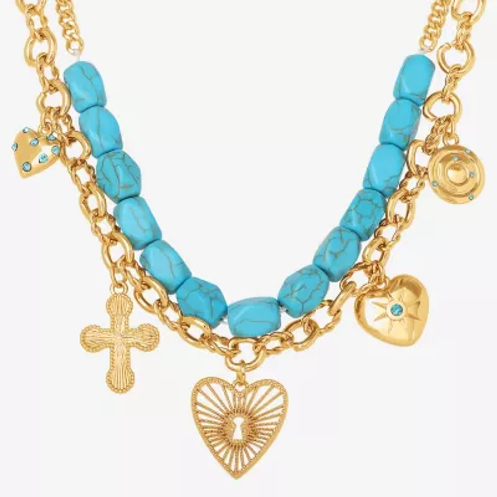 JS Jessica Simpson Gold Tone Turquoise Turquoise Gold Tone Strand Necklace