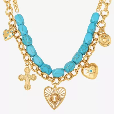JS Jessica Simpson Gold Tone Turquoise Turquoise Gold Tone Strand Necklace