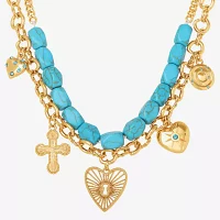 JS Jessica Simpson Gold Tone Turquoise Turquoise Gold Tone Strand Necklace