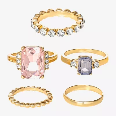JS Jessica Simpson Gold Tone 5-pc. Glass Ring Sets