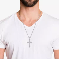 Mens Cubic Zirconia Sterling Silver Cross Pendant Necklaces