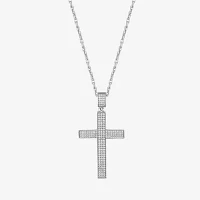 Mens Cubic Zirconia Sterling Silver Cross Pendant Necklaces