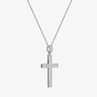 Mens Cubic Zirconia Sterling Silver Cross Pendant Necklaces