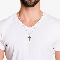 Mens Black Cubic Zirconia Sterling Silver Cross Pendant Necklaces
