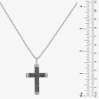 Mens Black Cubic Zirconia Sterling Silver Cross Pendant Necklaces