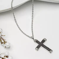 Mens Black Cubic Zirconia Sterling Silver Cross Pendant Necklaces