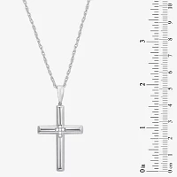 Mens White Cubic Zirconia Sterling Silver Cross Pendant Necklace