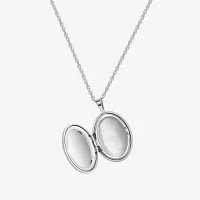 Womens Sterling Silver Oval Locket Necklace